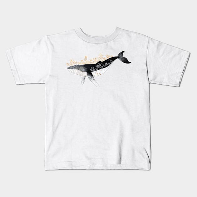 Floral Whale Kids T-Shirt by elisabethfredriksson